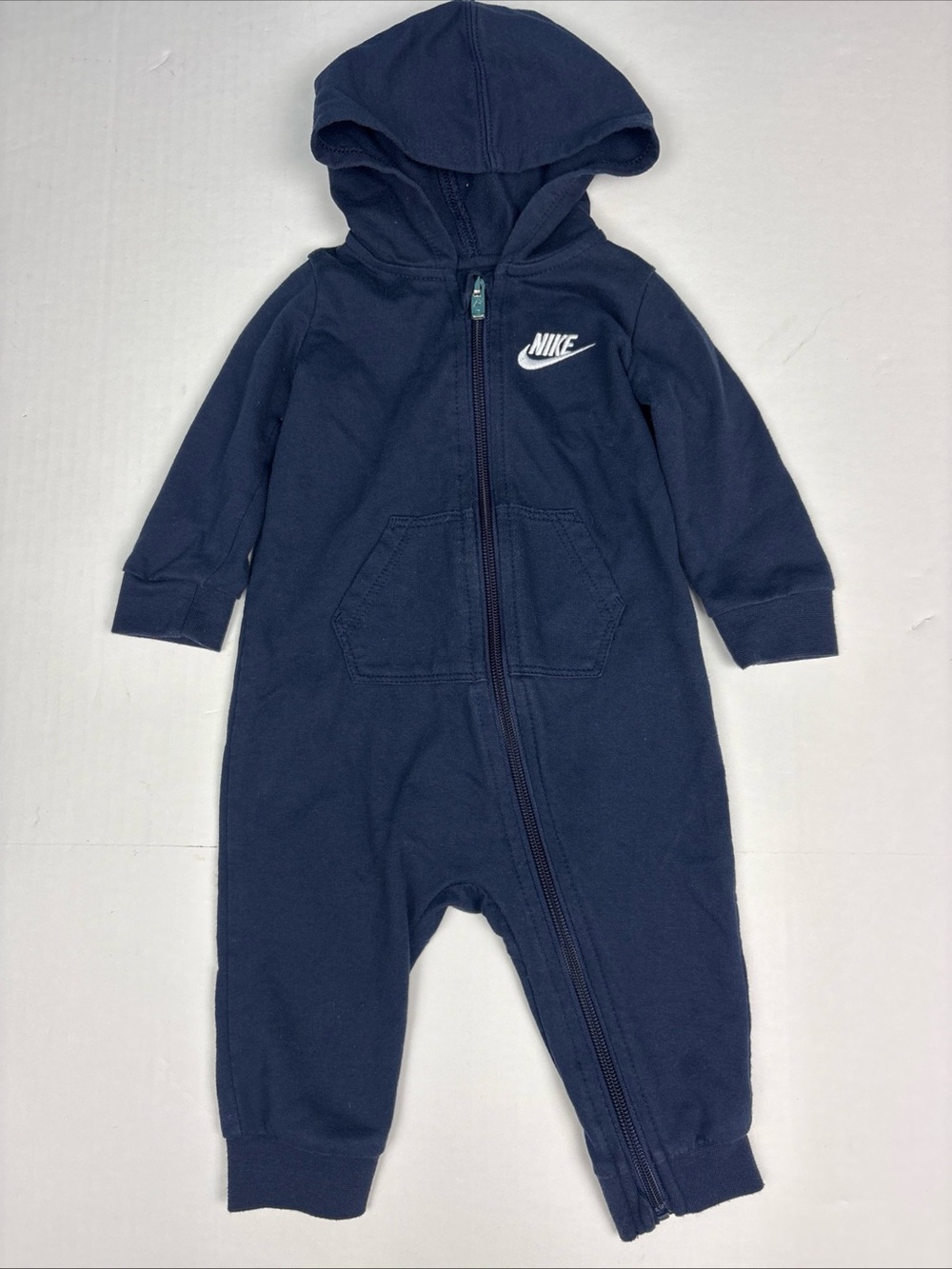 Nike Baby 9 Months One Piece Navy Blue Logo Hood Long Sleeve Cotton Sporty